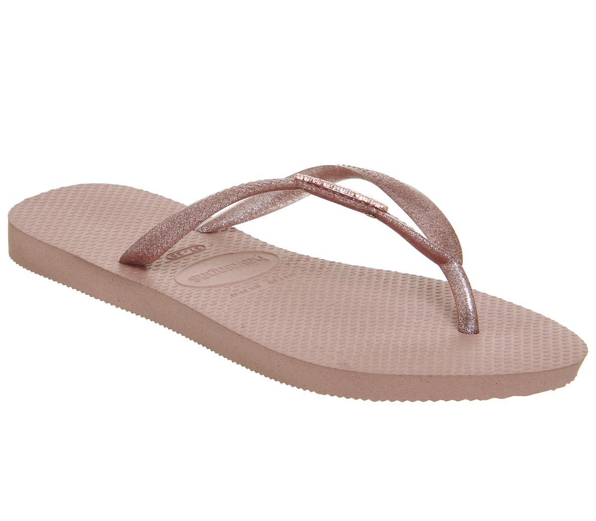 havaianas slim logo metallic pink rose