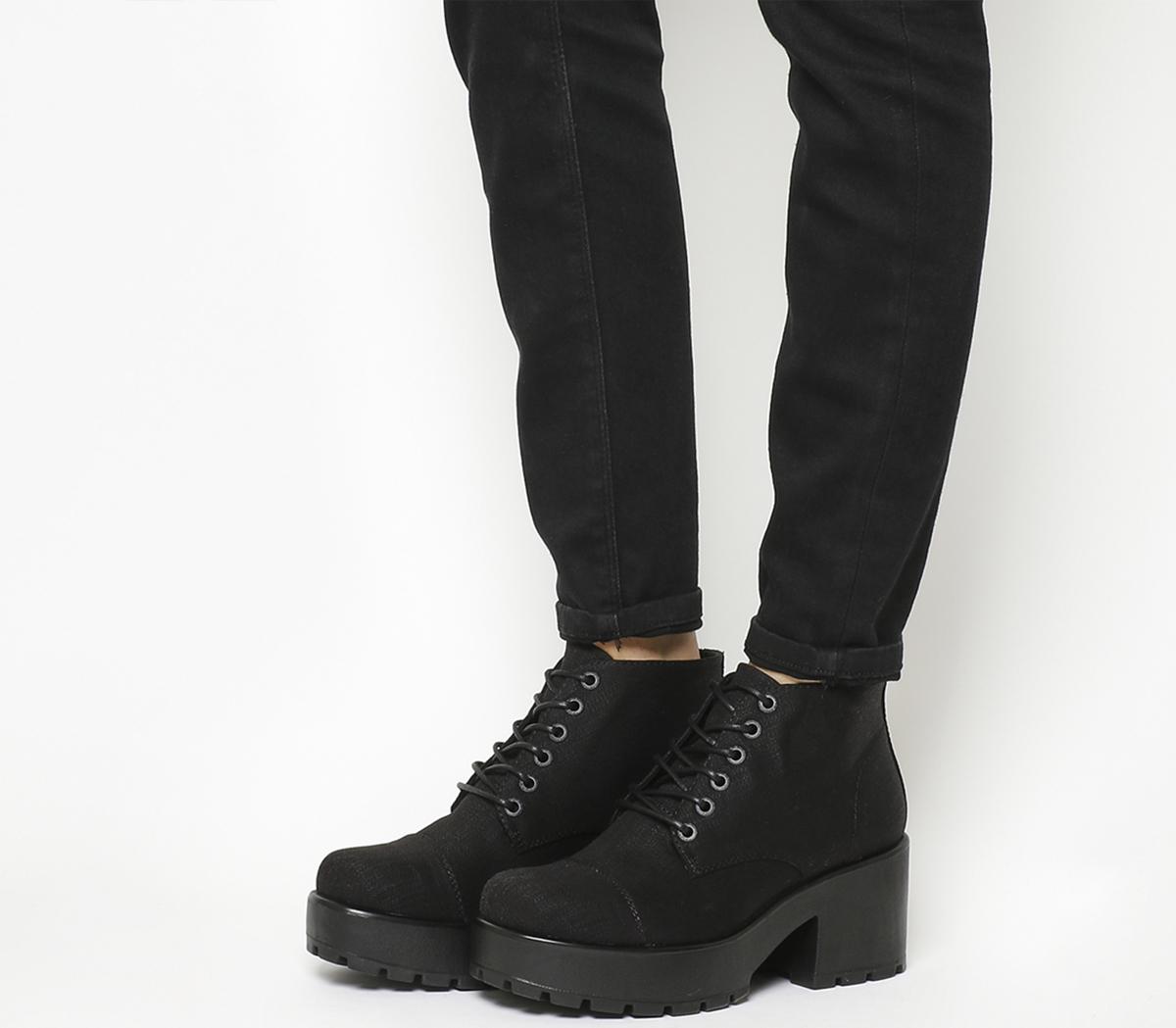 black canvas ankle boots