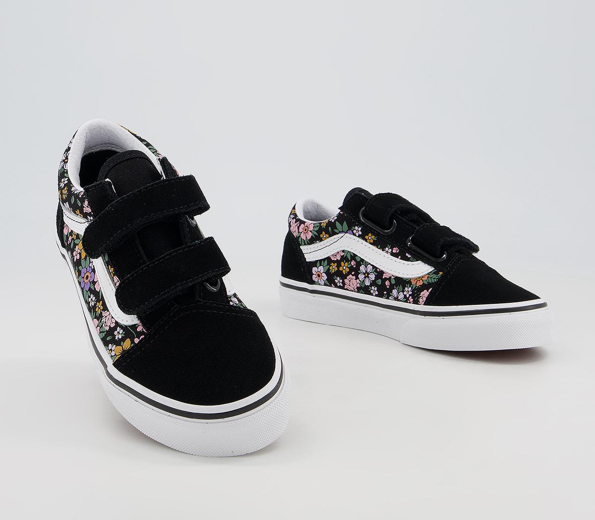 Vans Old Skool Kids Trainers Floral Black True White - Unisex