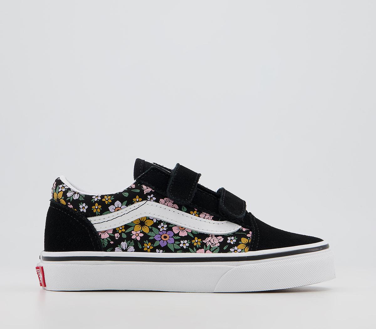 Vans Old Skool Kids Trainers Floral Black True White - Unisex