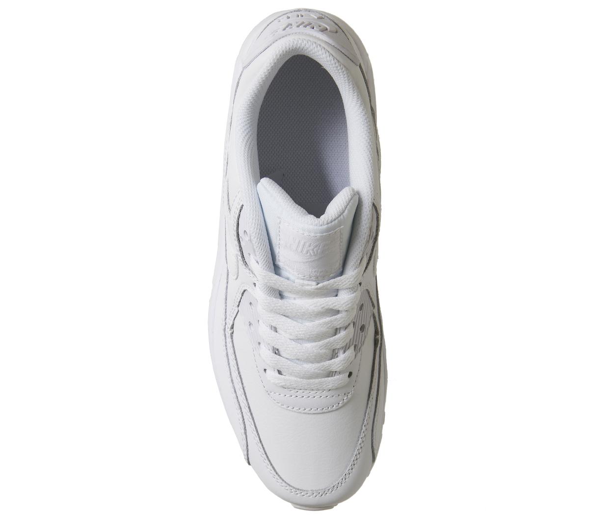 Nike Air Max 90 Trainers White Mono Leather Hers Trainers