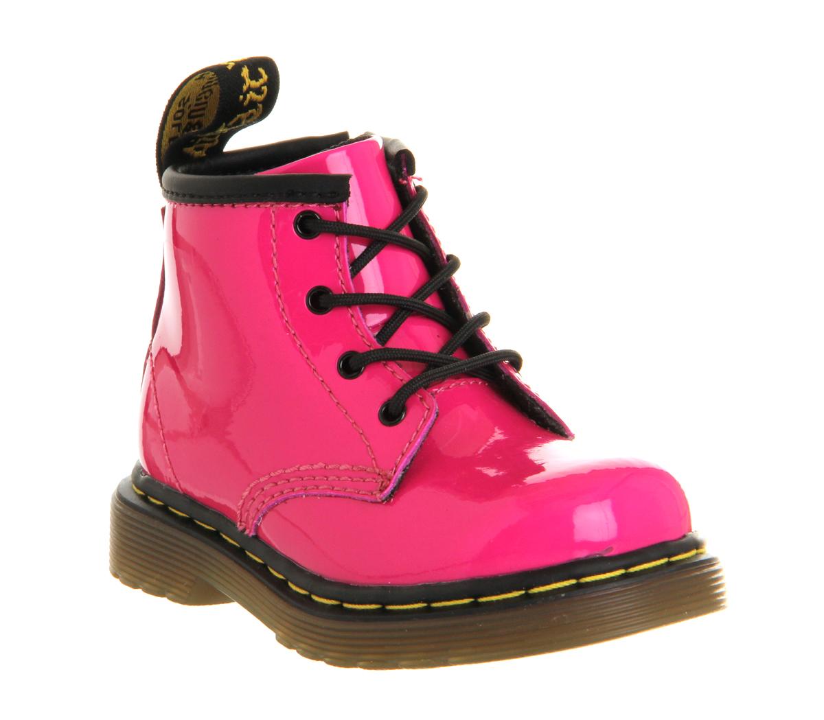 Dr. Martens Kids Lace Up Boots Inside Zip Brooklee Hot Pink Patent - Unisex