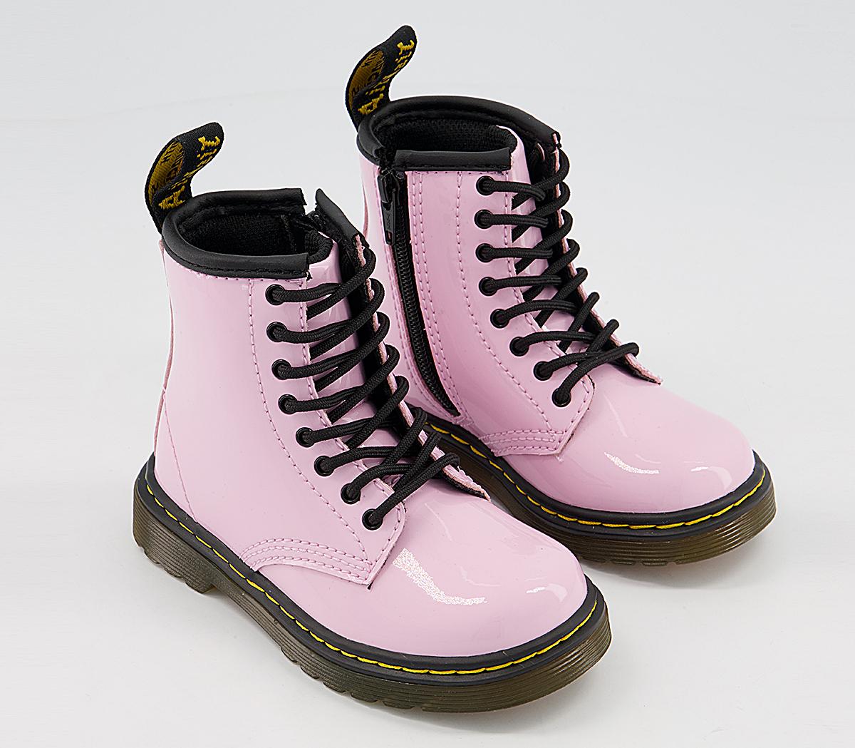 Dr. Martens Kids Lace Boot Inside Zip Brooklee Pale Pink Patent - Unisex