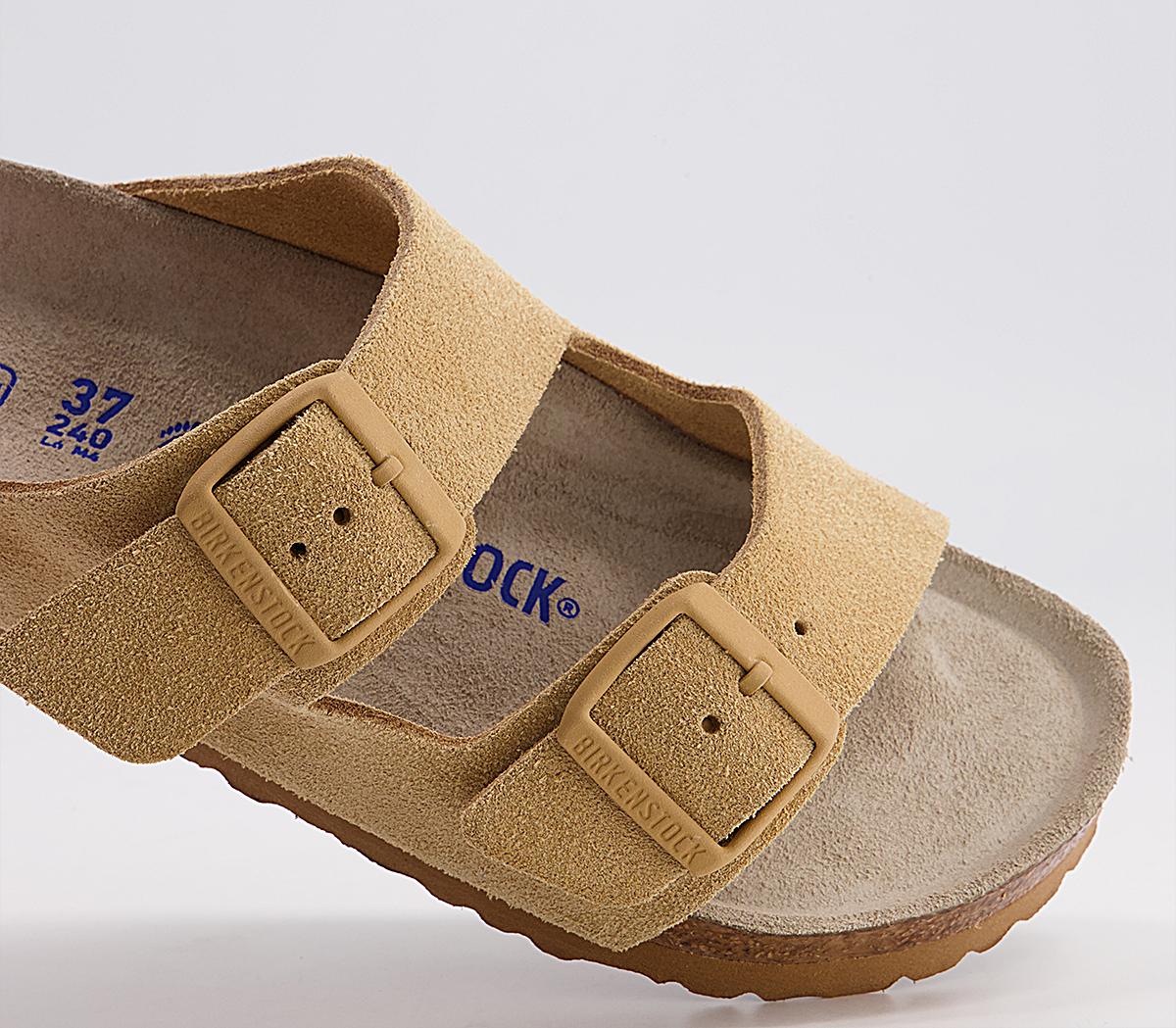 birkenstock arizona suede flat sandals in latte cream