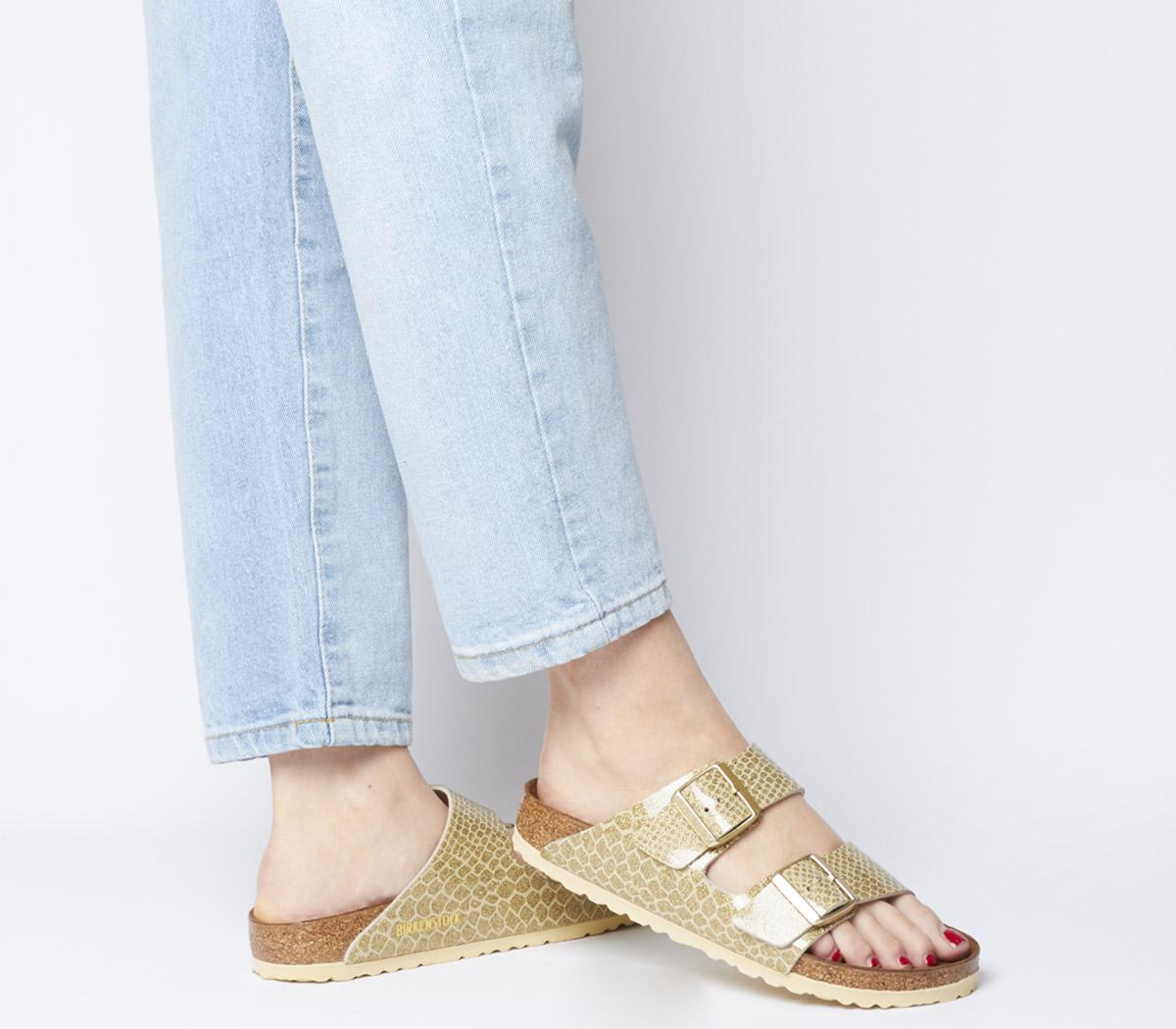 gold birkenstock sandals