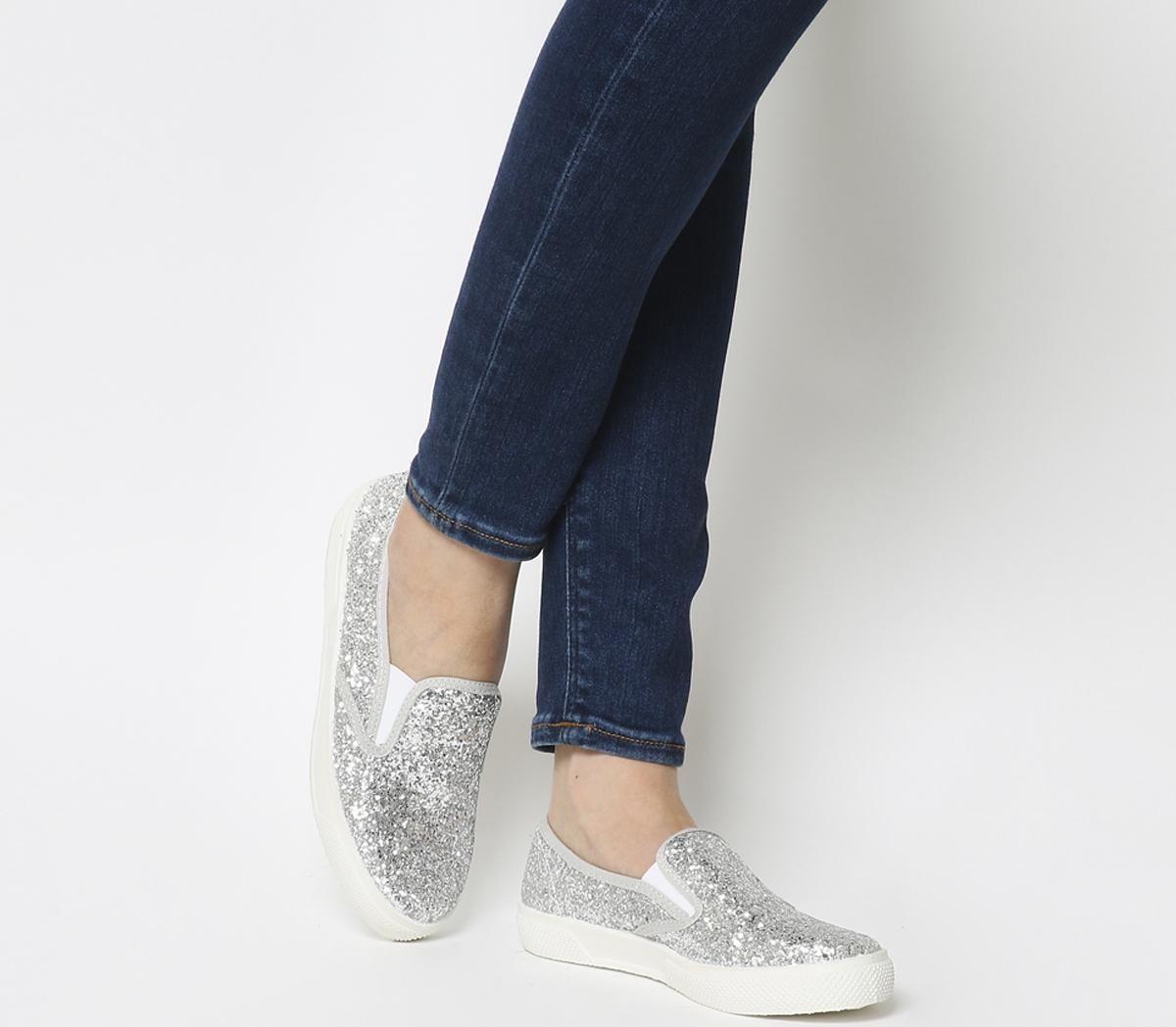 silver glitter canvas shoes