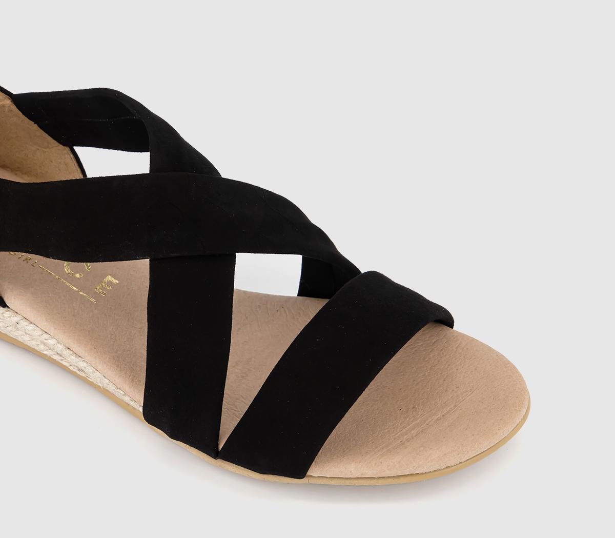 Office Hallie Cross Strap Espadrilles Sandals Black Suede - Women’s Sandals