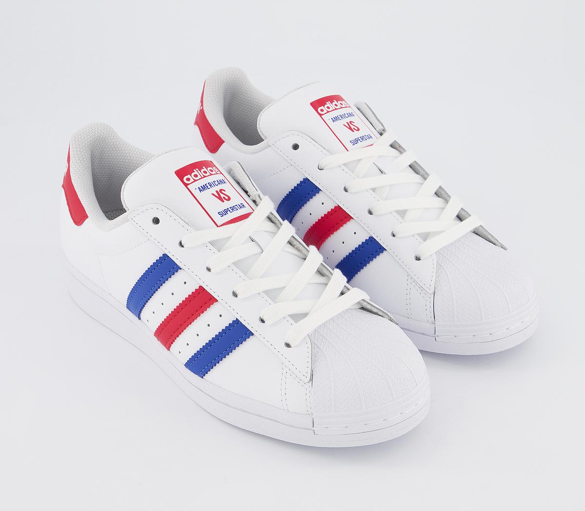 adidas Superstar Gs Trainers White Bright Blue Collegiate Red - Hers ...