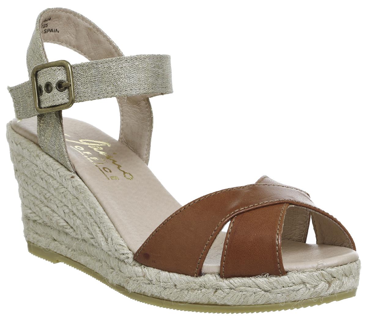 Gaimo For Office Cury Wedge Espadrilles Tan Leather Metalic Linen