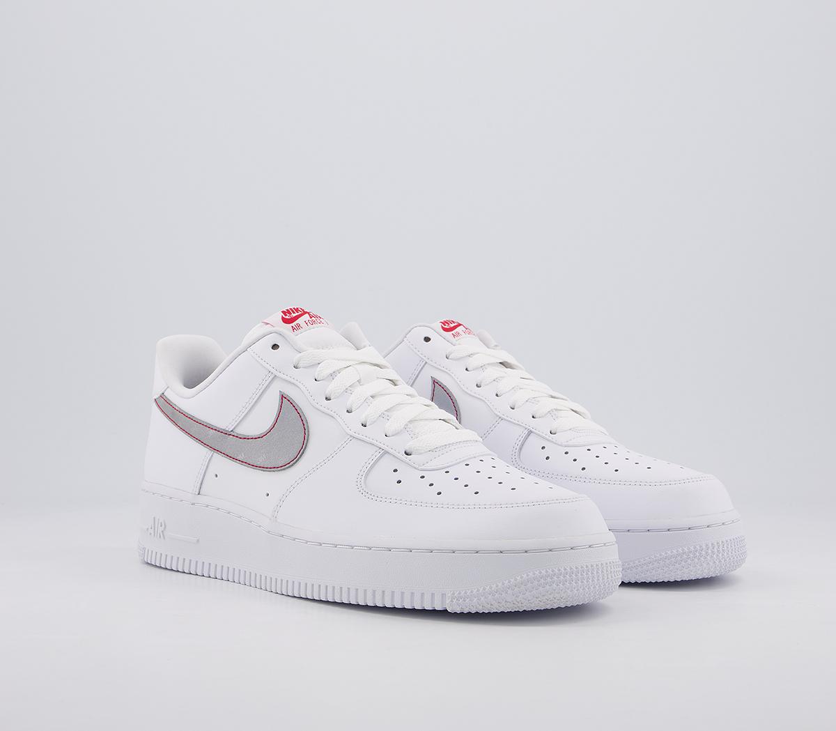 Nike Air Force 1 Trainers White Silver Anthracite University Red - His ...