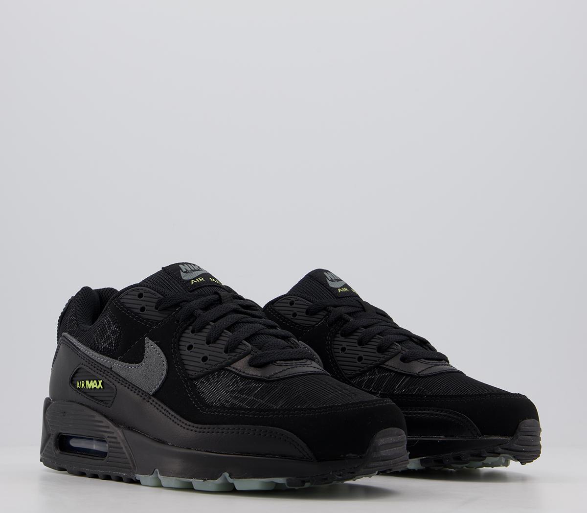 Nike Air Max 90 Trainers Black Smoke Grey Limelight - Unisex Sports