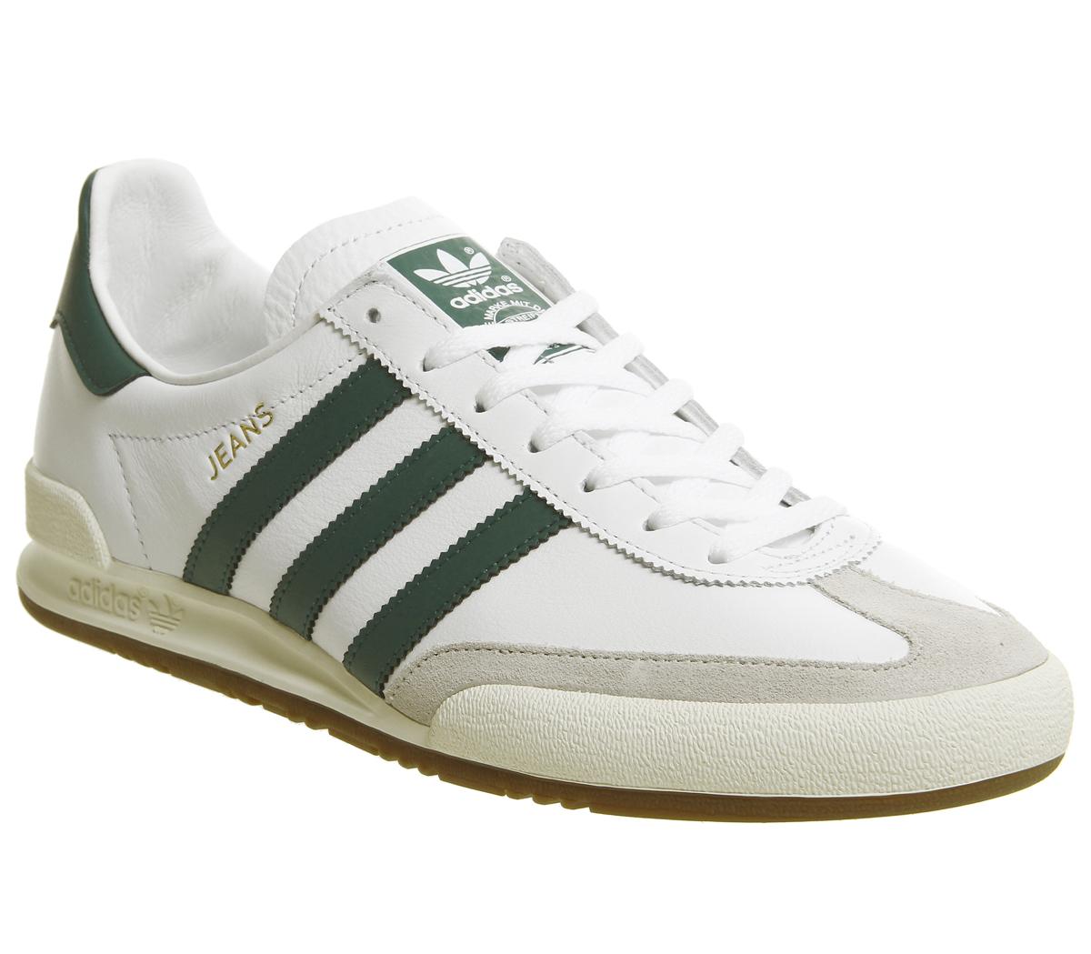 white and green adidas trainers