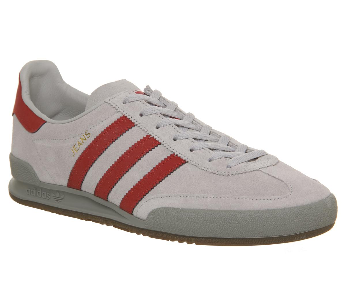 adidas jeans trainers grey and red