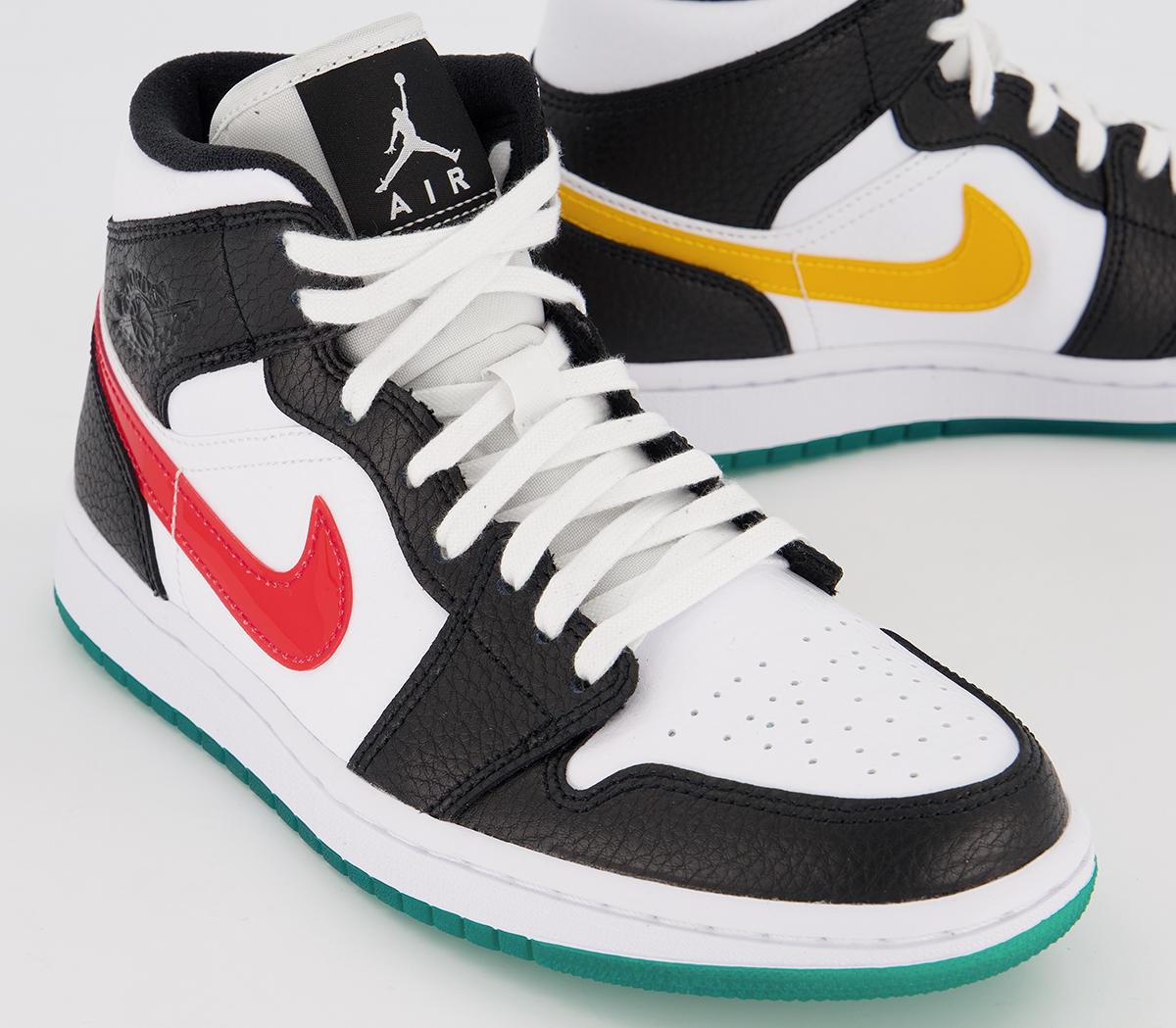 air jordan 1 mid black university red white green gold