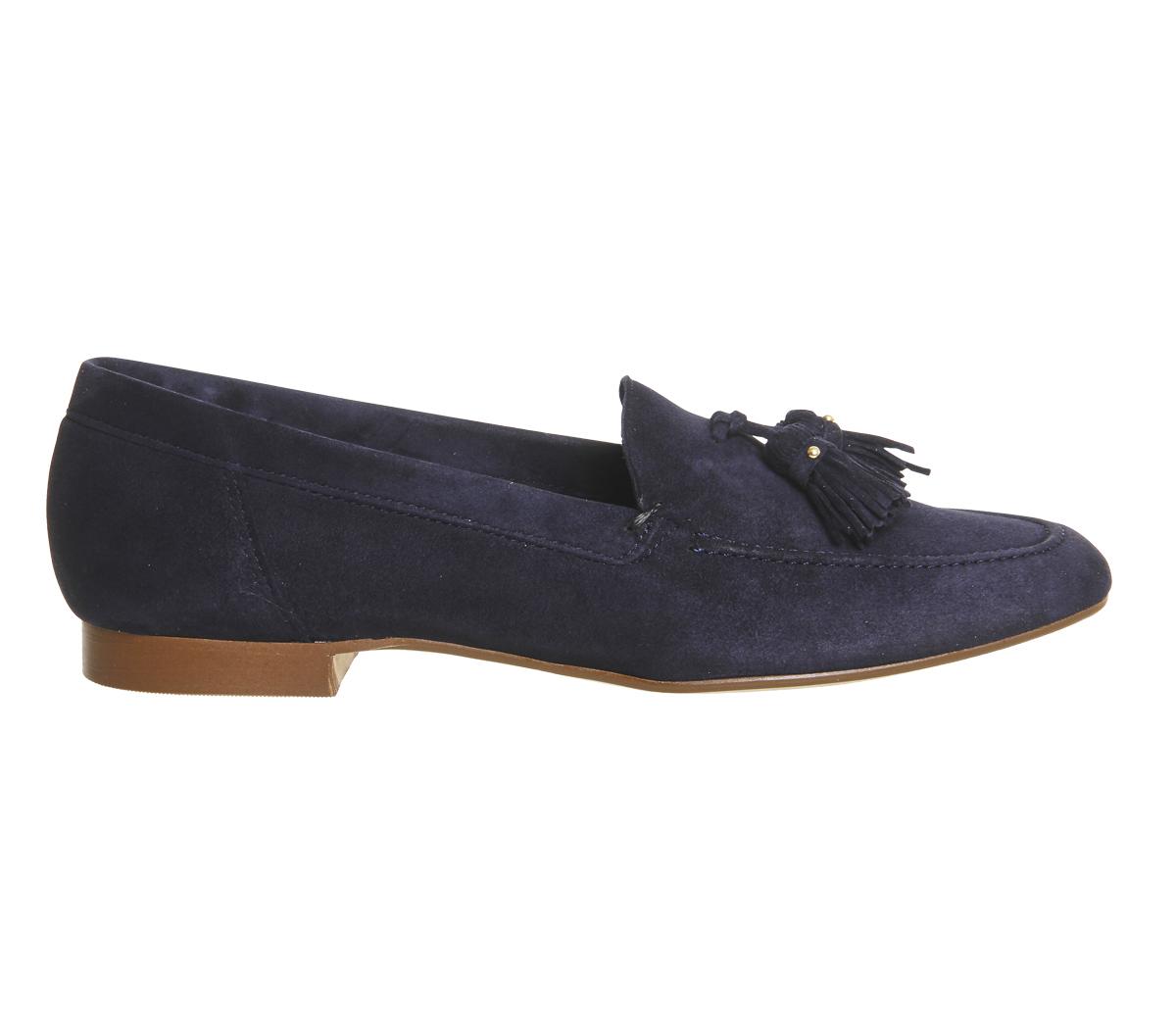 Office Retro Tassel Loafers Navy Suede - Flats