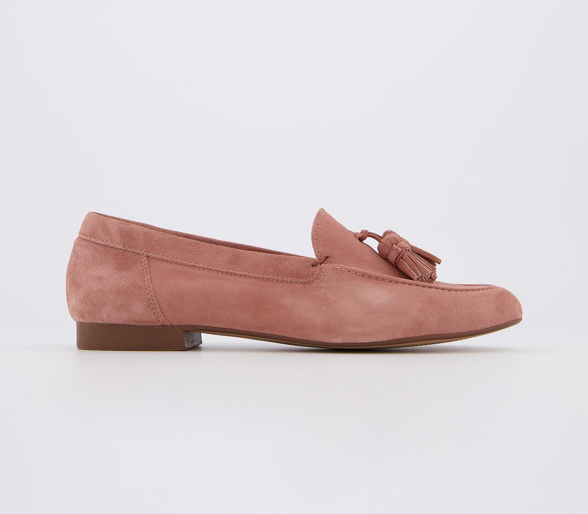 Office Retro Tassel Loafers Dusty Pink Suede - Flat Shoes for Women