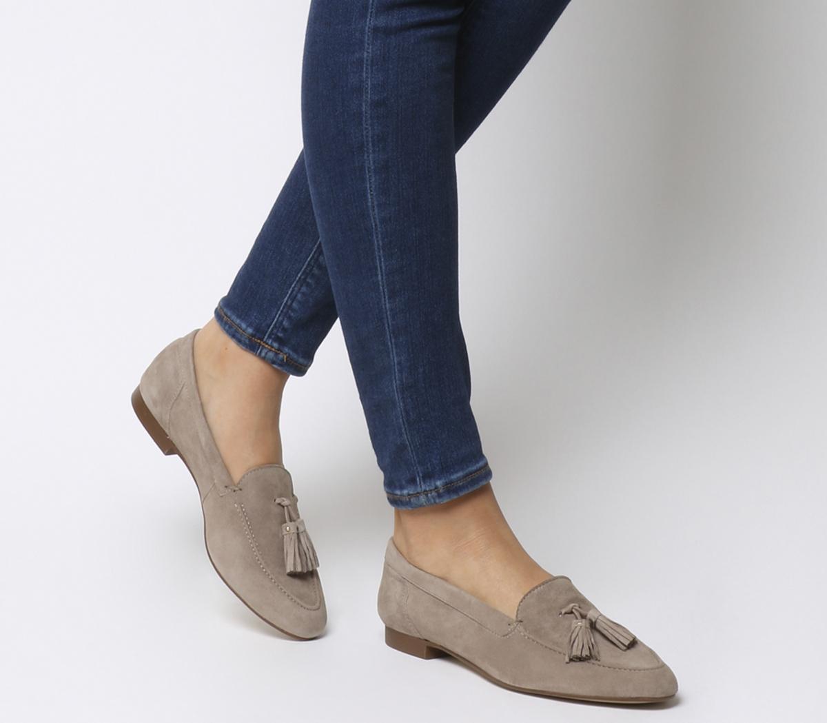 Office Retro Tassel Loafers Taupe Suede 