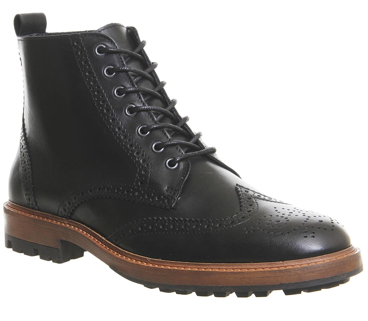 black leather brogue boots