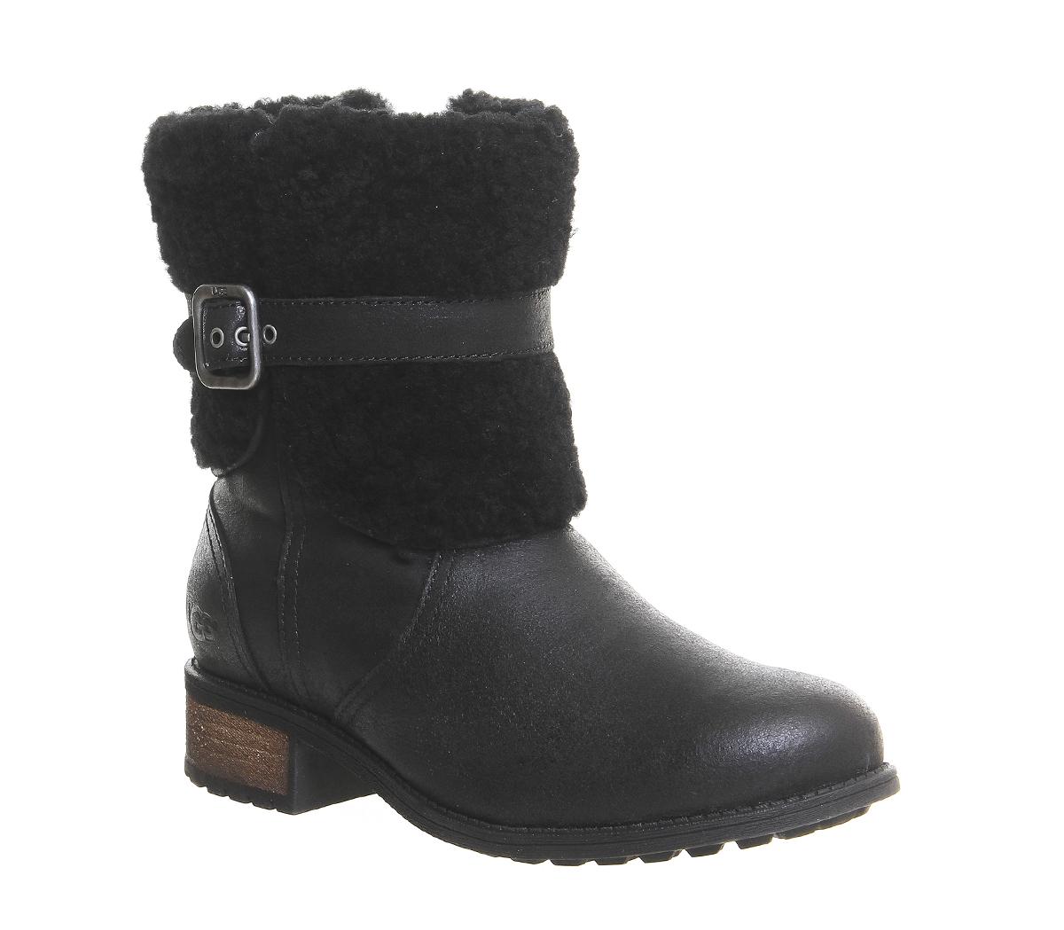UGG Blayre II Shearling Boots Black Leather - Ankle Boots