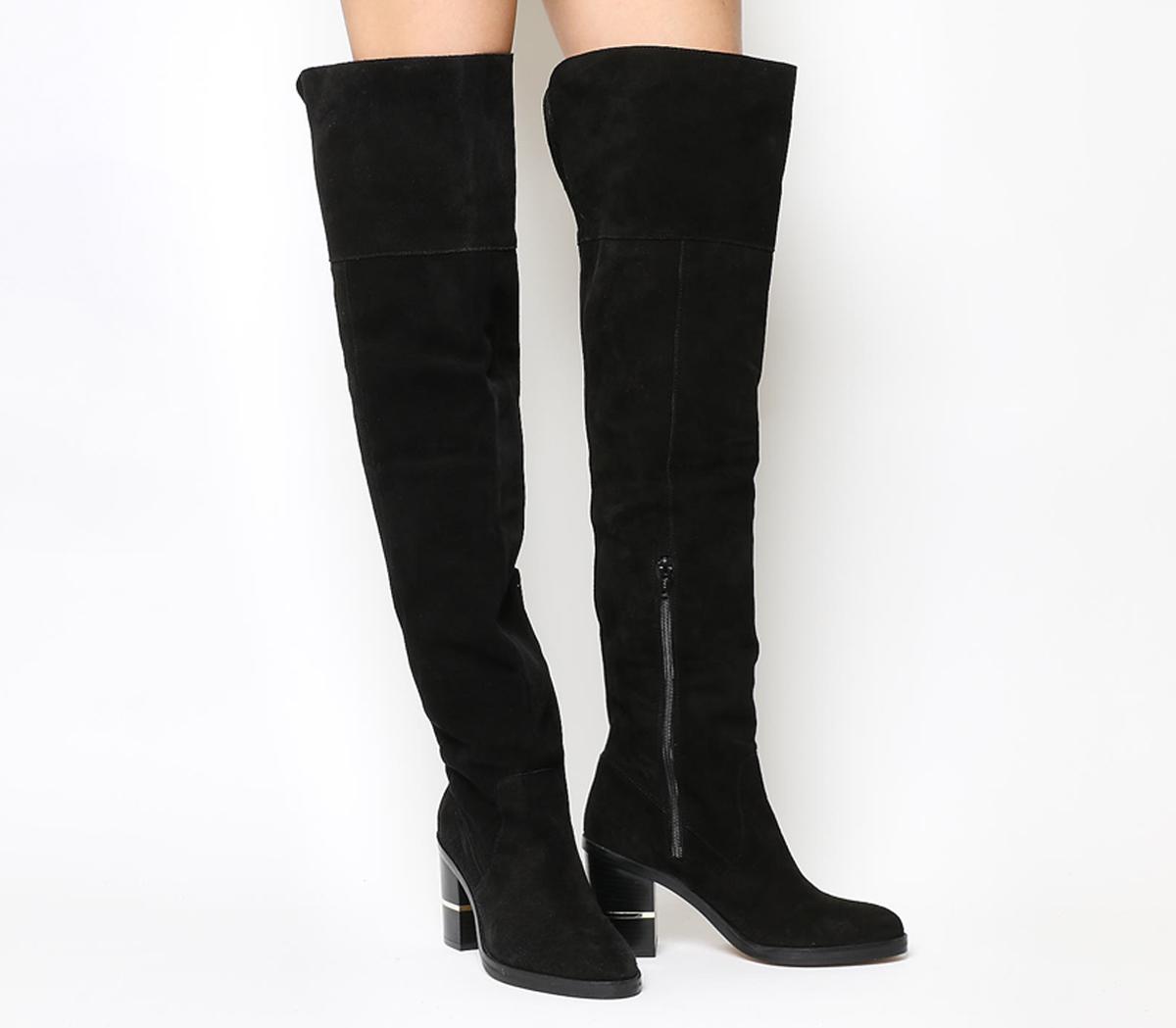 Office Elemental Over the Knee Boots Black Suede Knee High Boots