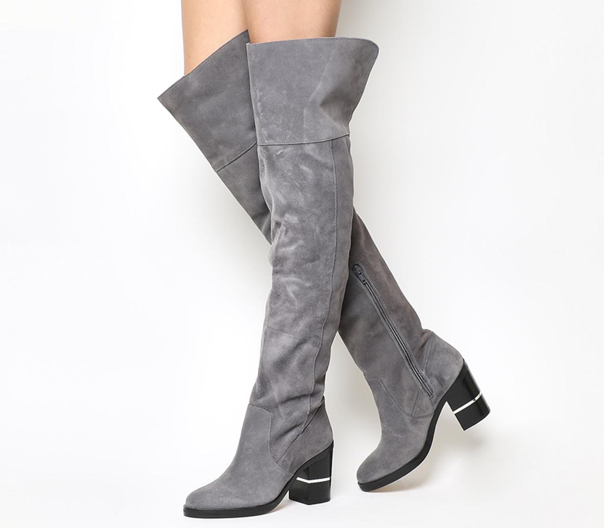 grey suede over the knee flat boots