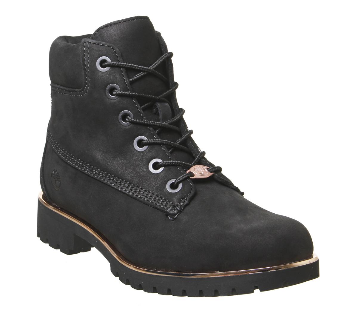 womens black and rose gold timberlands