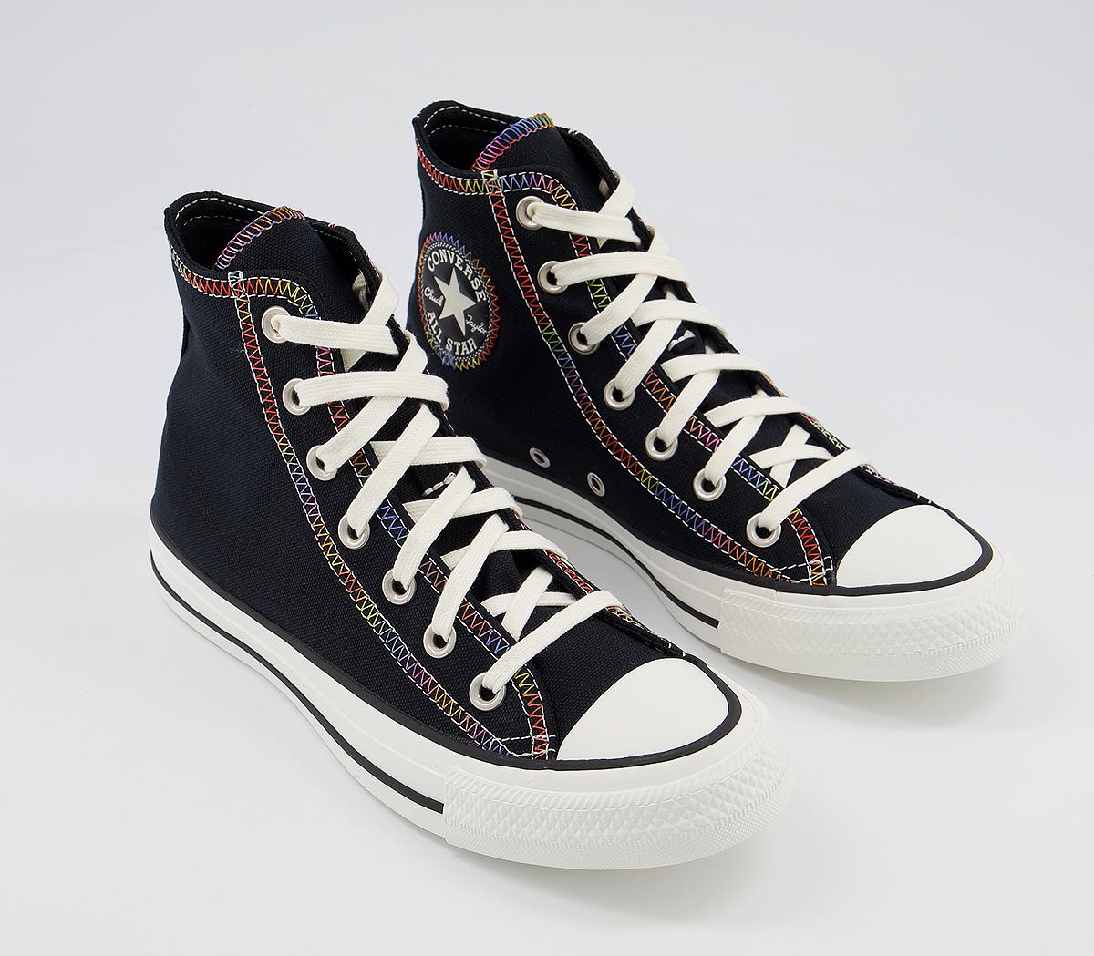 Converse Converse All Star Hi Trainers Black Multi Egret Zig Zag Stitch ...