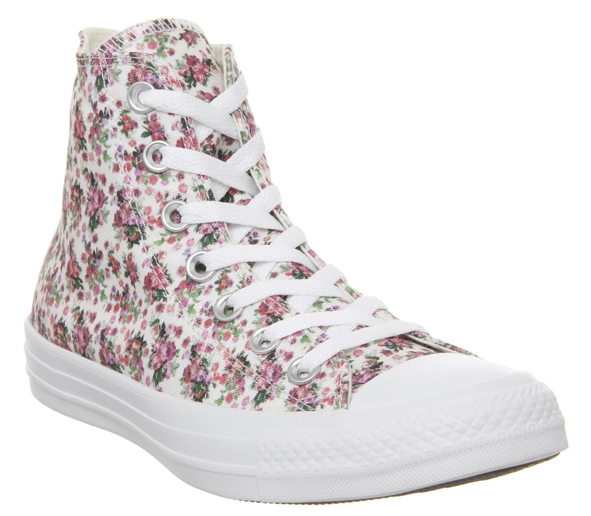 Converse Converse All Star Hi Trainers Pink Foam Egret White Floral - Hers  trainers