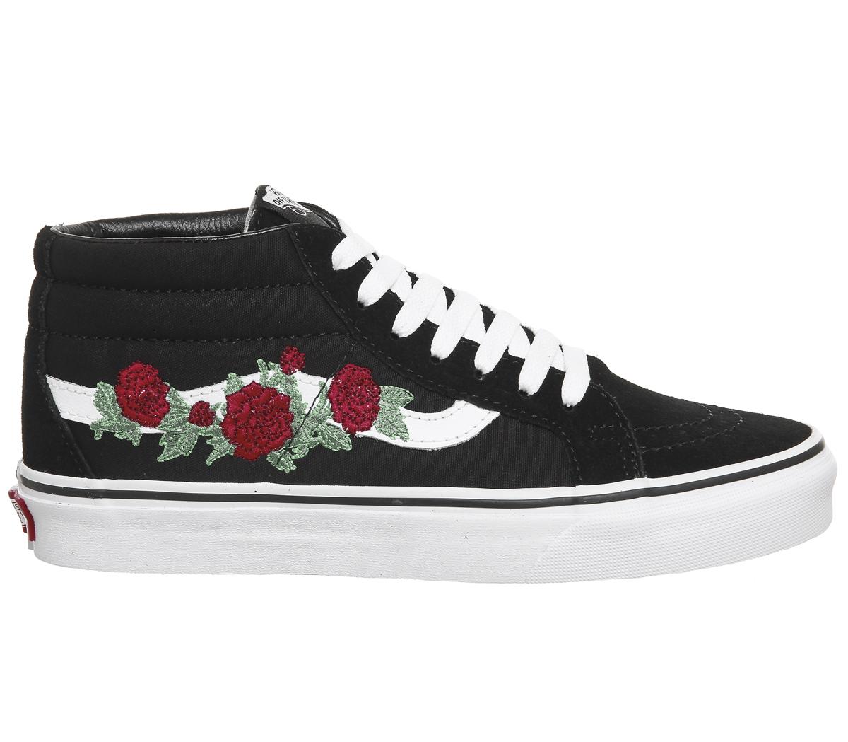 vans sk8 mid trainers black red rose