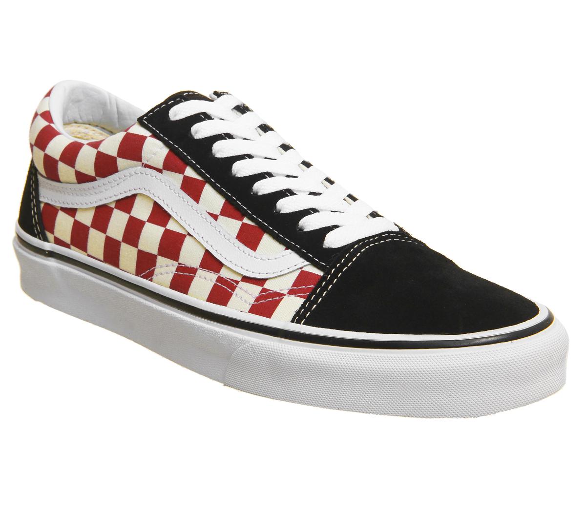 checkerboard vans black and red