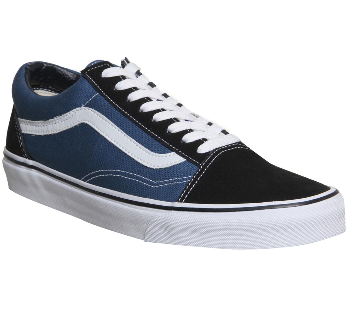 navy blue and white vans