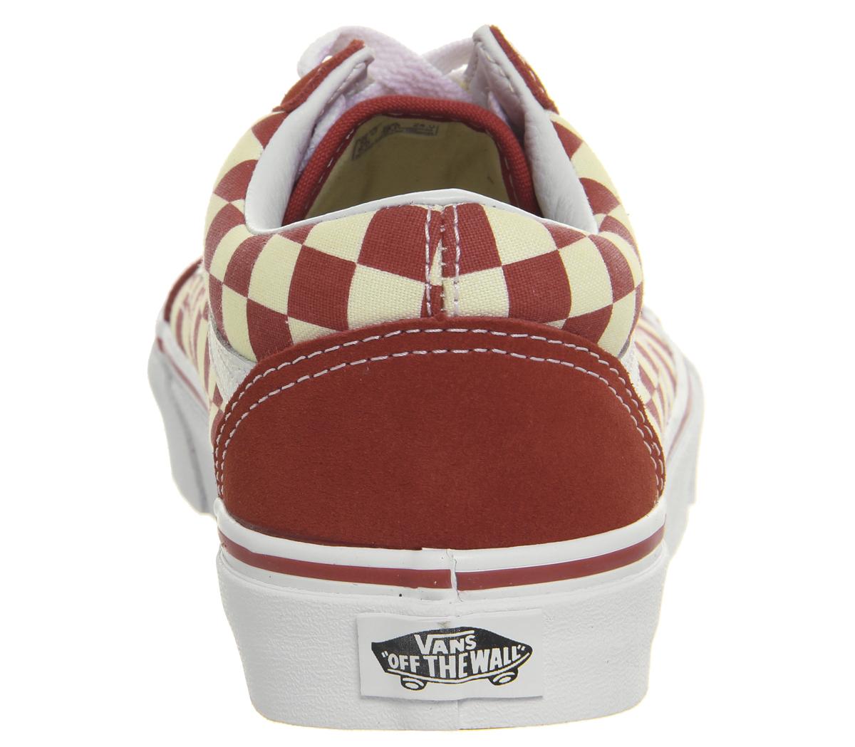 vans old skool trainers racing red classic white checkerboard
