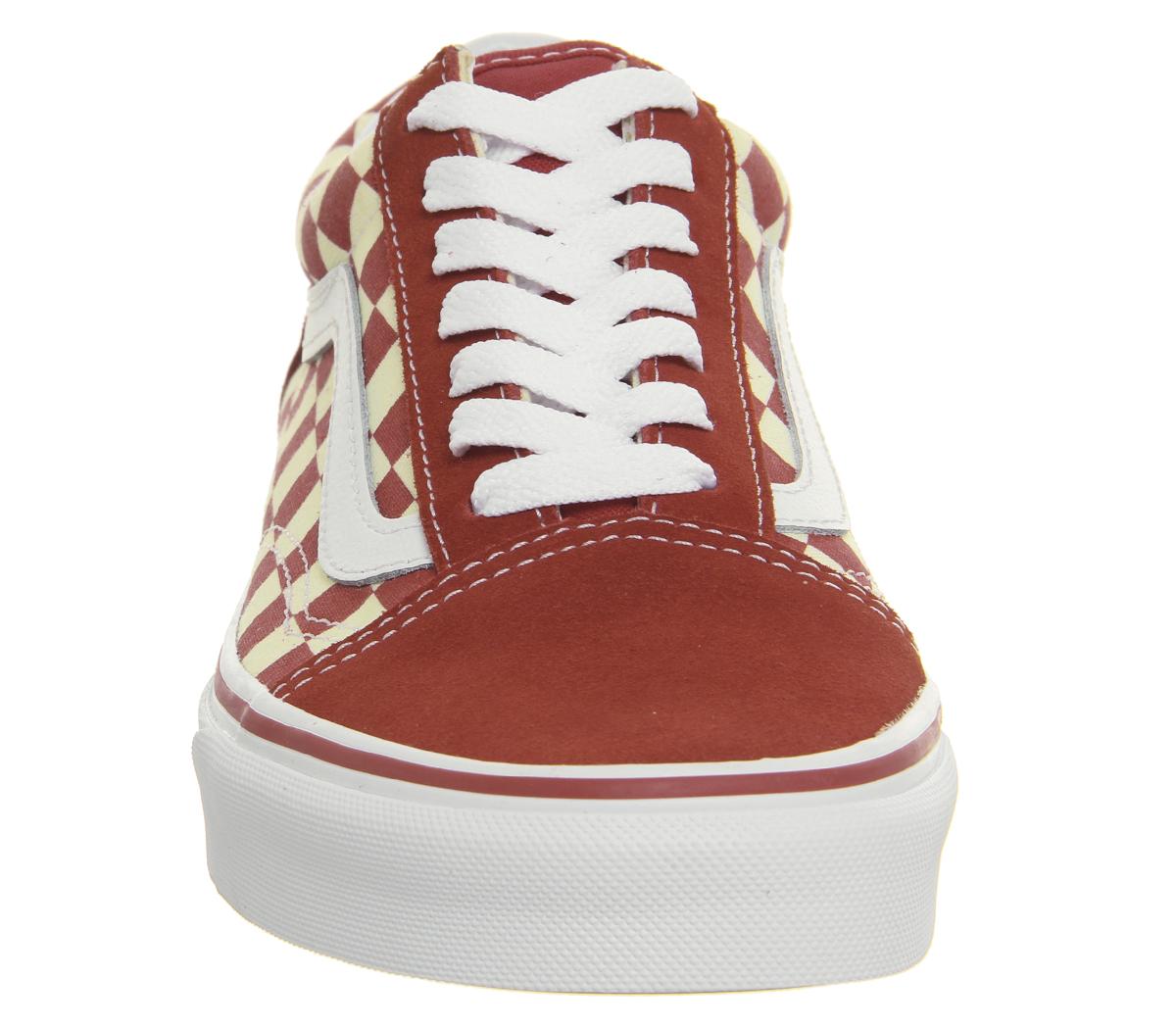 vans old skool trainers racing red classic white checkerboard