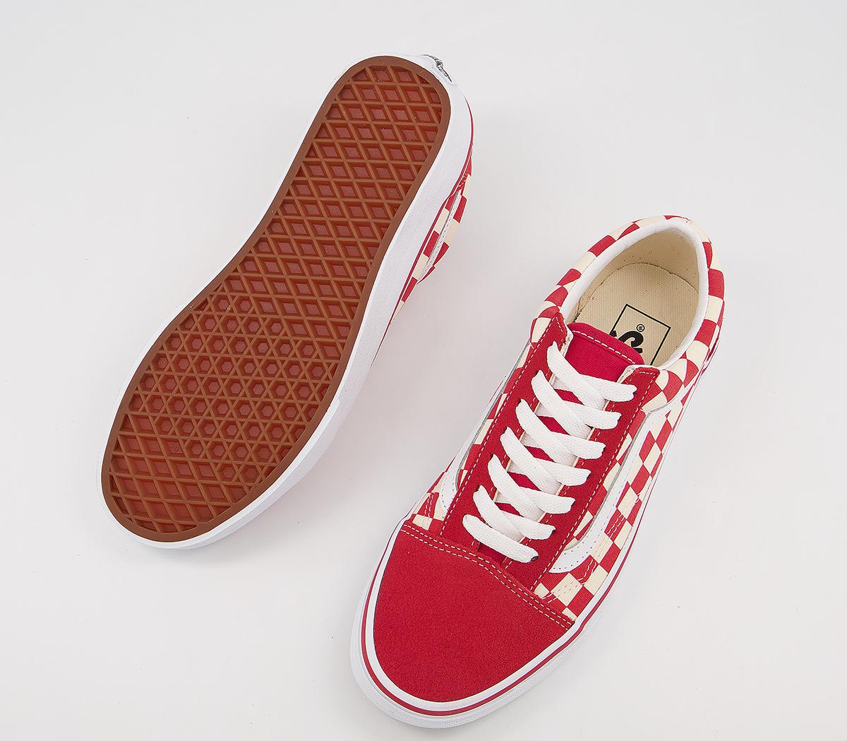 Vans Old Skool Trainers Red White Primary Check - Unisex Sports