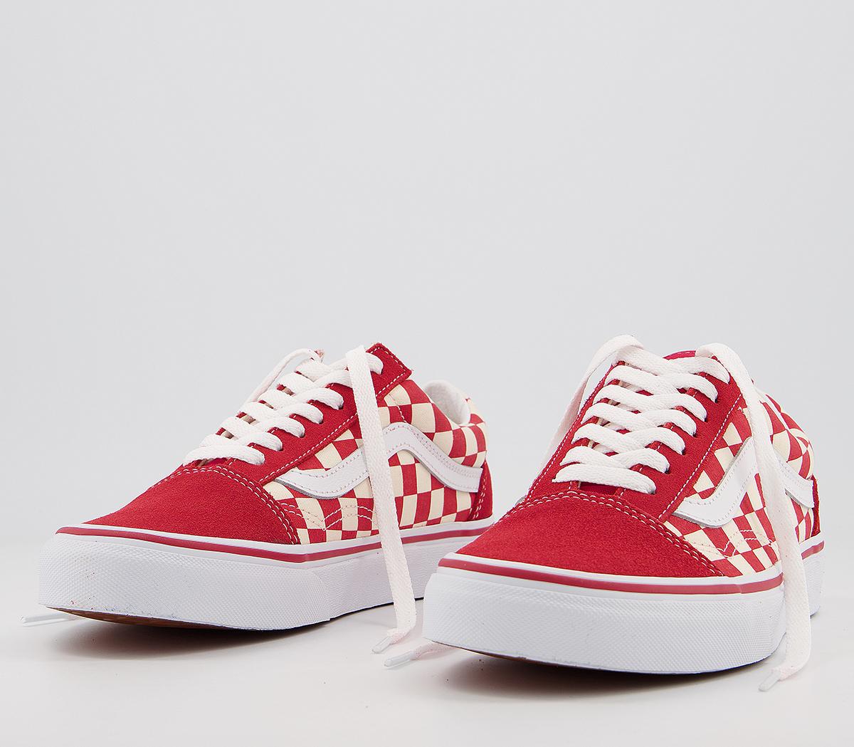 Vans Old Skool Trainers Red White Primary Check - Unisex Sports