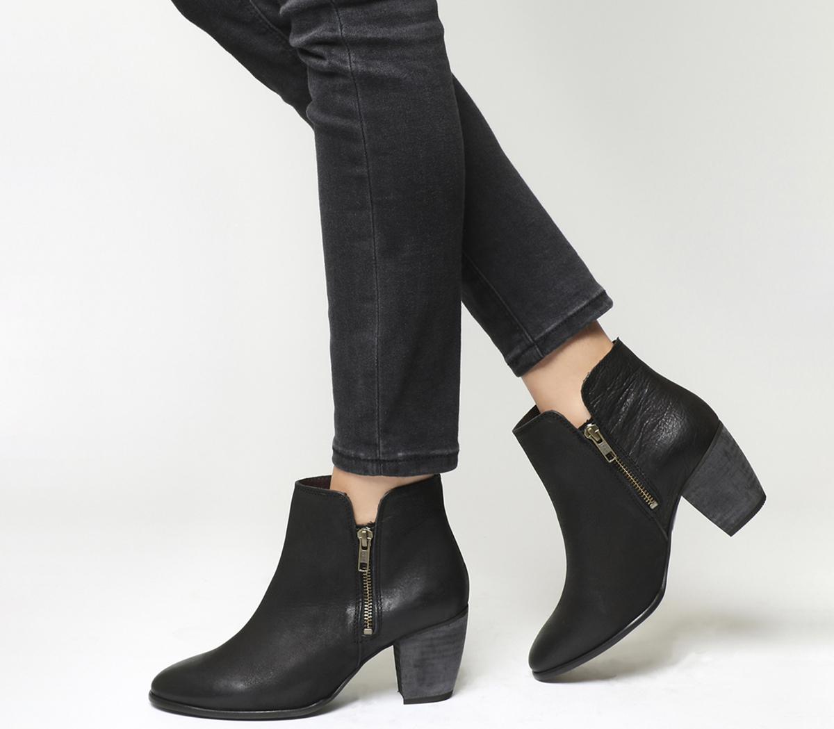 Office Justine Double Zip Boots Black Leather - Ankle Boots