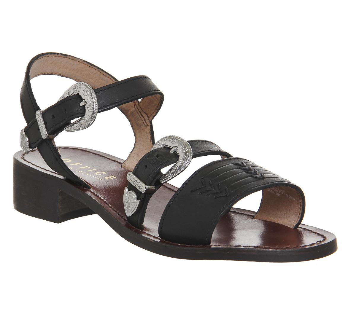 Office Buck Western Sandals Black Leather Women’s Sandals