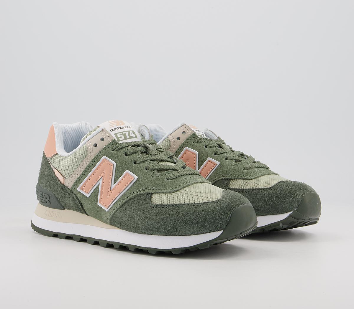 New Balance 574 Trainers Khaki Pink - Hers trainers