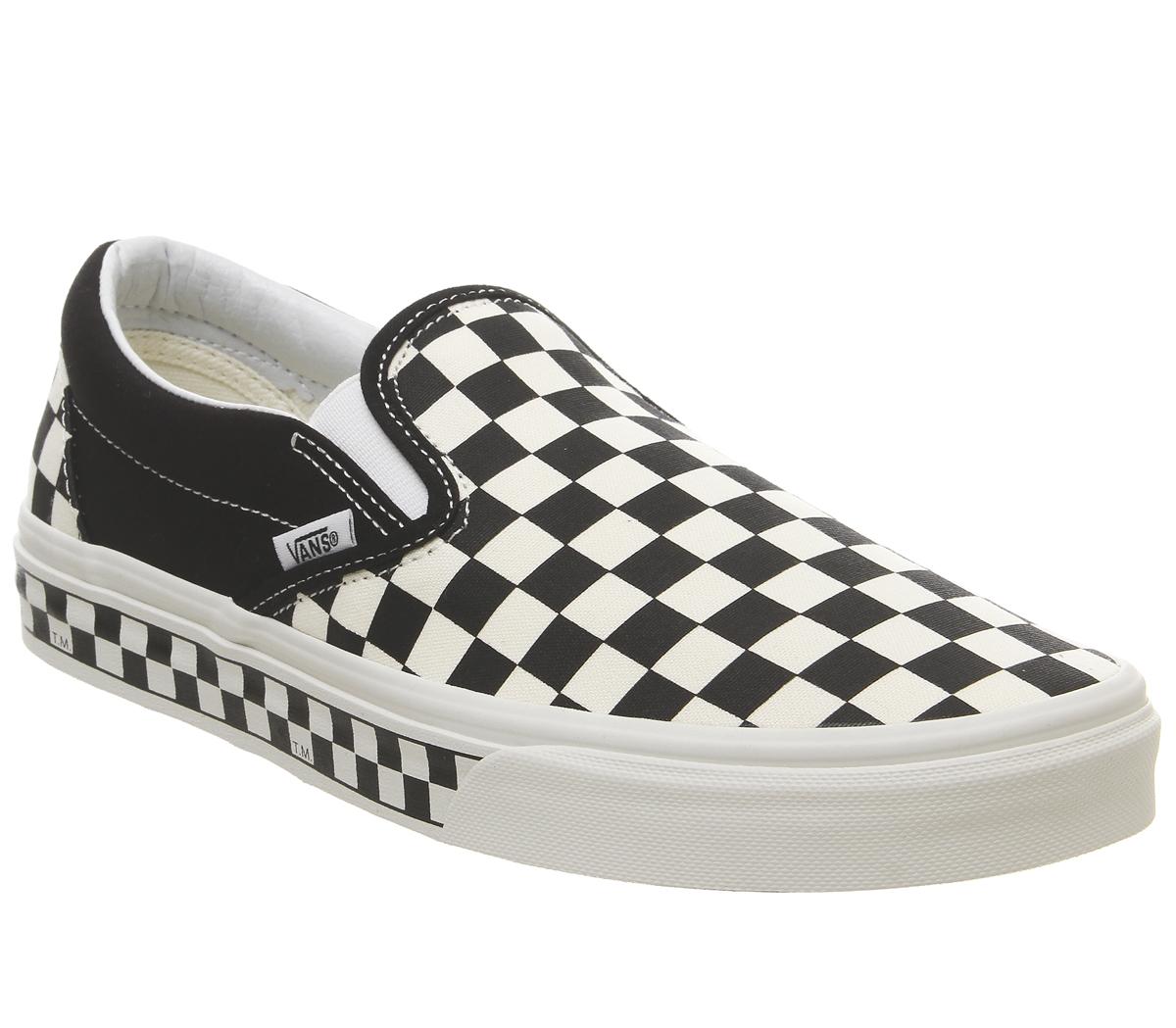 white and black checkered slip on vans