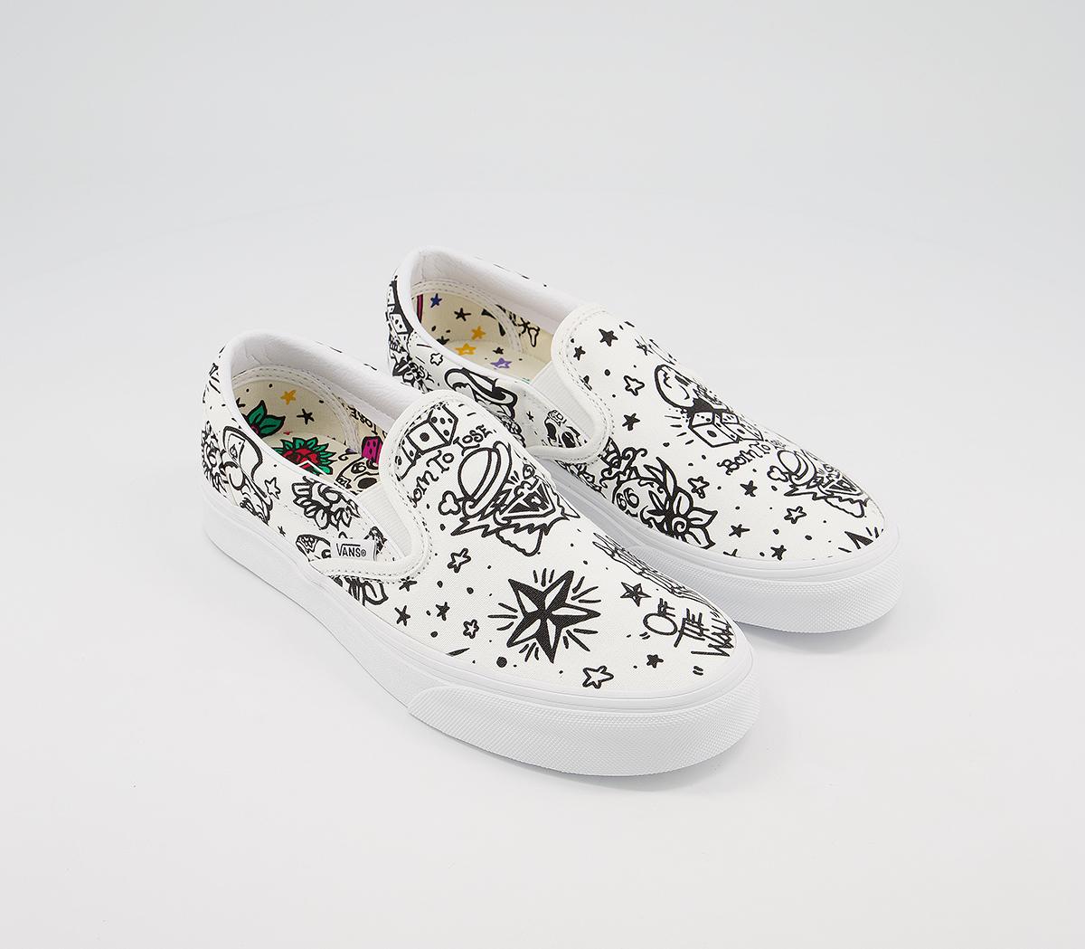 Vans Vans Classic Slip Ons Tattoo True White - Unisex Sports