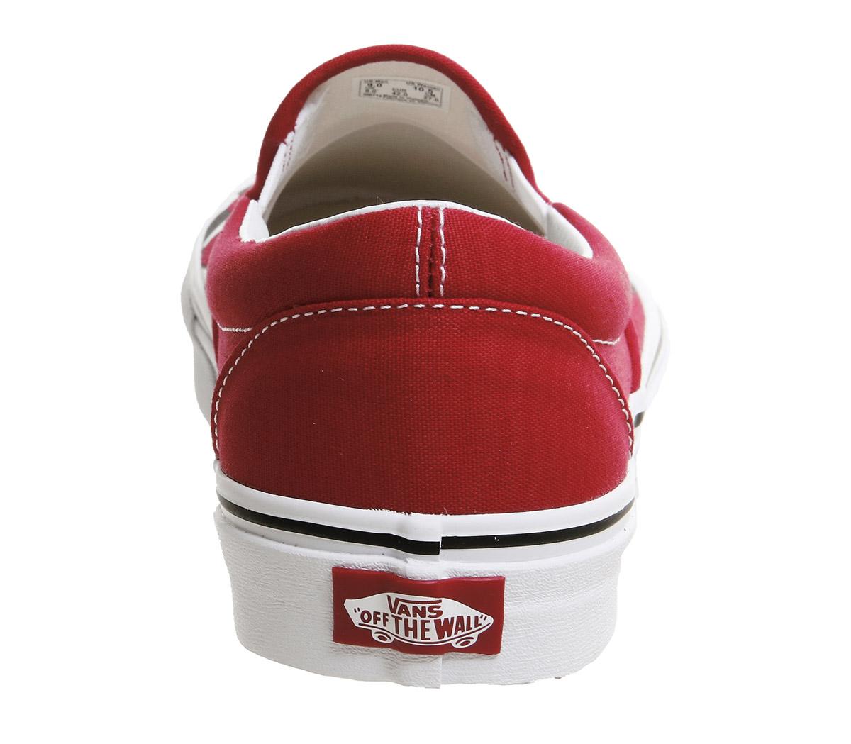 vans classic slip on trainers racing red checkerboard flame