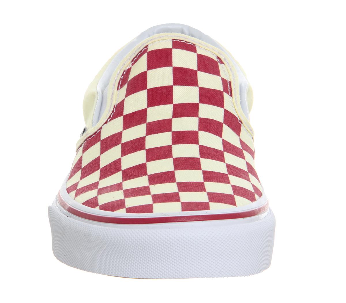 vans exclusive red and pink checkerboard slip on trainers