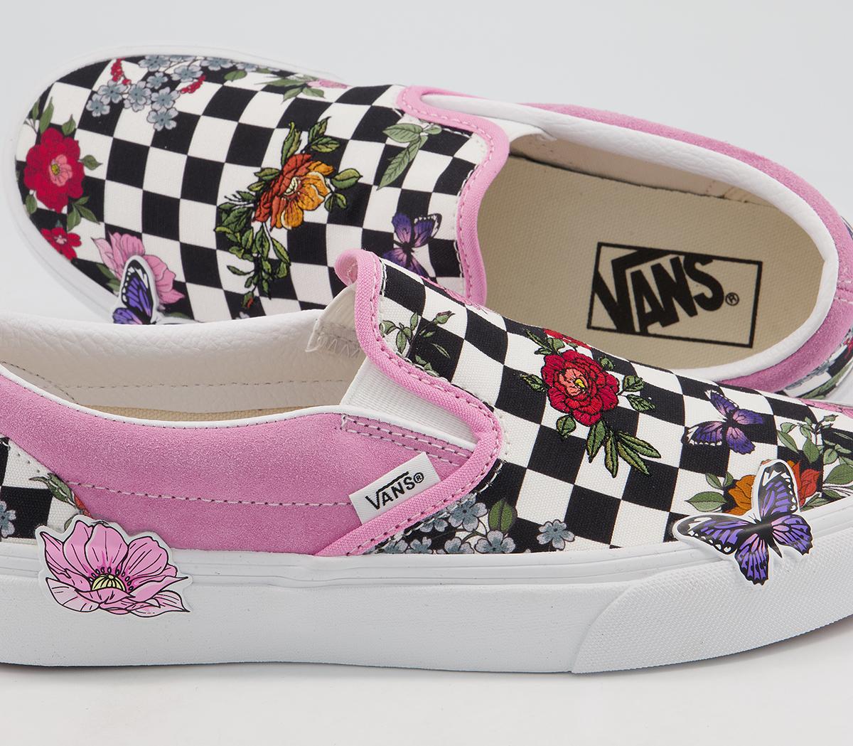 Vans Vans Classic Slip On Trainers Pink Embroidered Floral Checkerboard Exclusive Hers Trainers