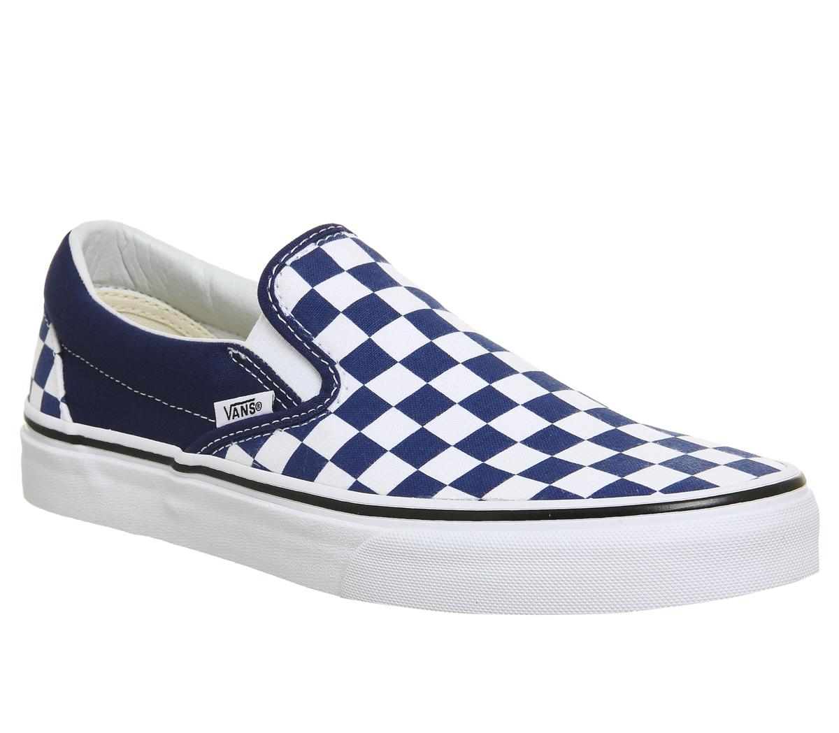 vans checkerboard slip on estate blue