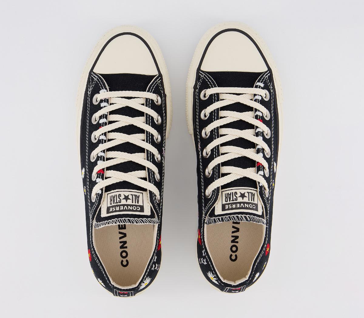 Converse All Star Low Platform Black Natural Ivory Black Embroidered ...