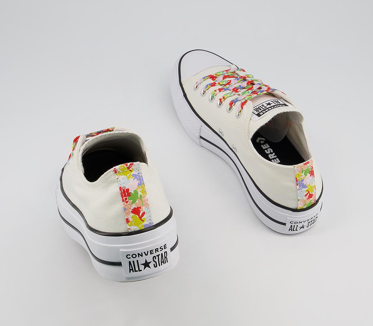 Converse All Star Low Platform Trainers Egret White Bright Poppy Garden Print - Hers trainers