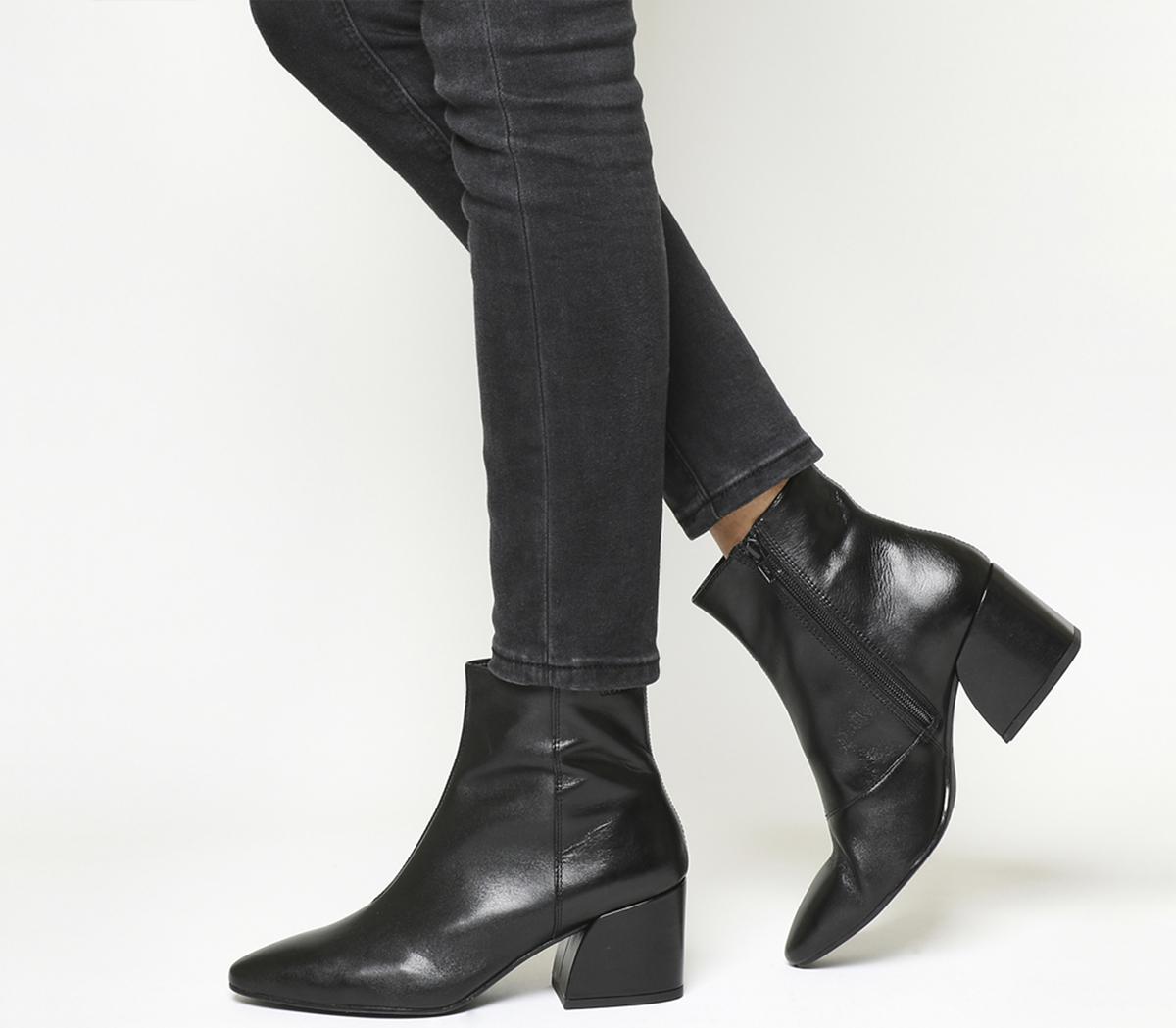heeled ankle boots black leather