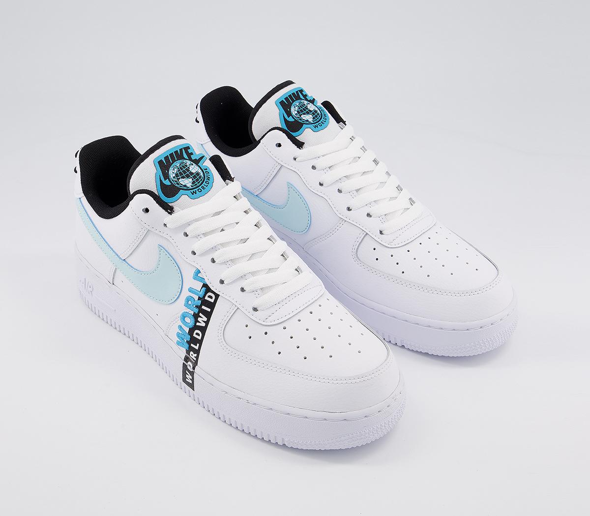 Nike Air Force 1 07 Trainers White Black Blue Fury Ww His Trainers