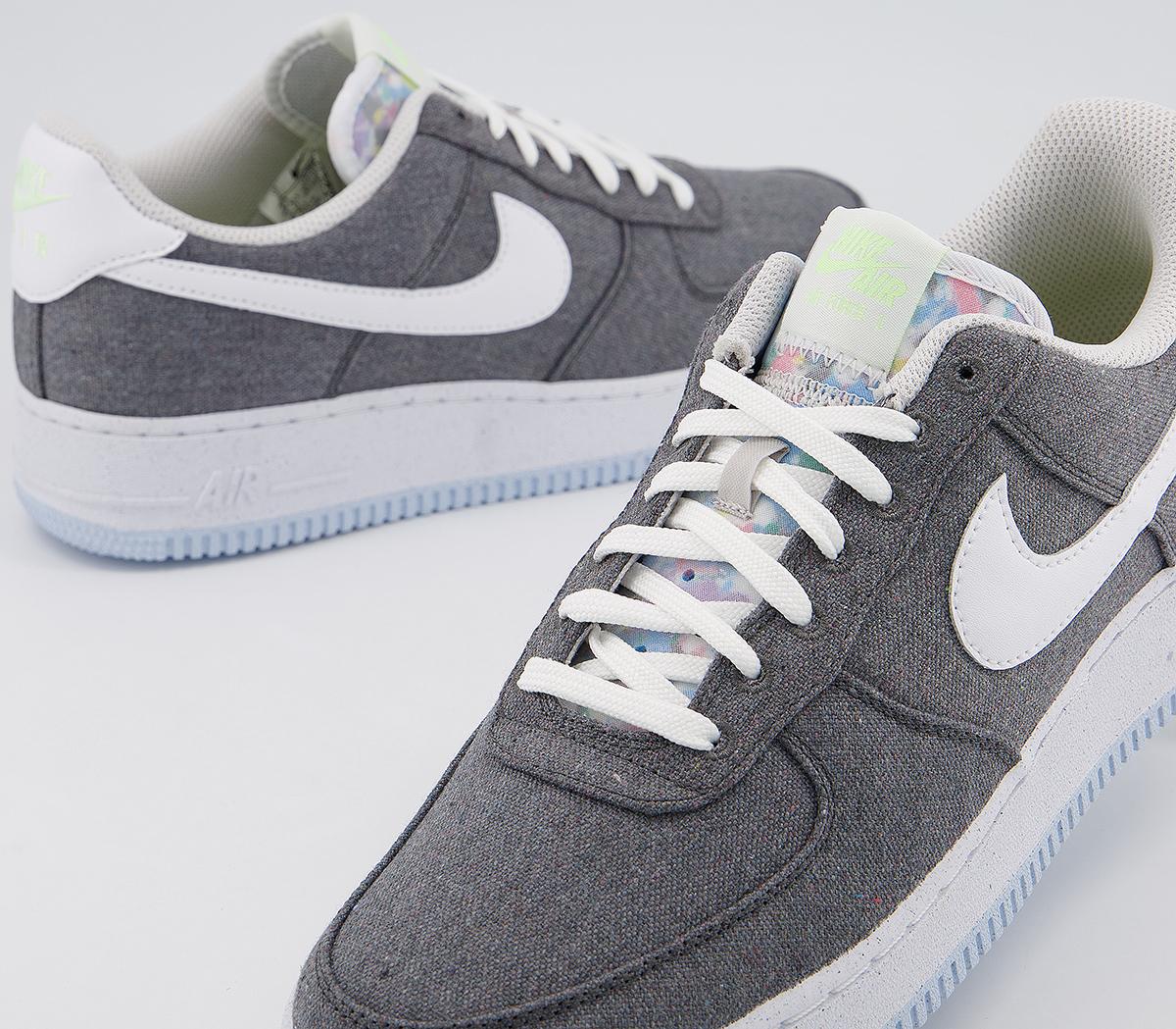 Nike Air Force 1 07 Trainers Iron Grey White Barely Volt Celestine Blue ...