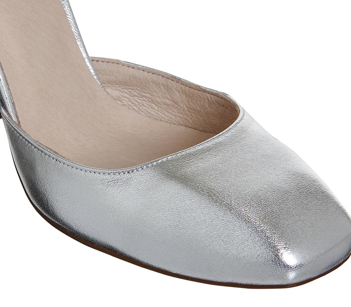 Office Nibbles Mary Jane Block Heels Silver Leather - High Heels